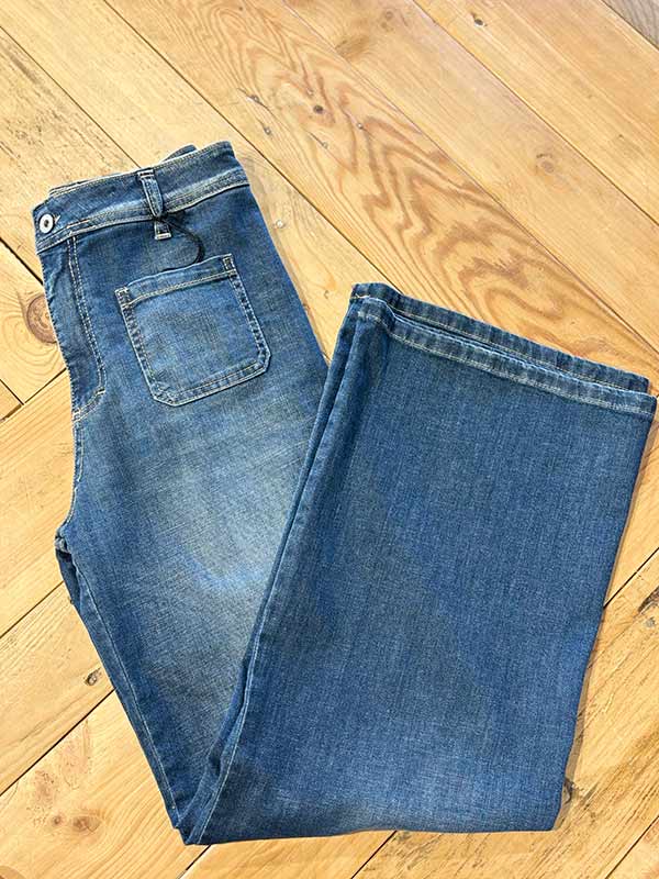 PLEASE JEANS PALAZZO AVEC EFFET DELAVE ET POCHES PLAQUEES BLU DENIM – Image 2