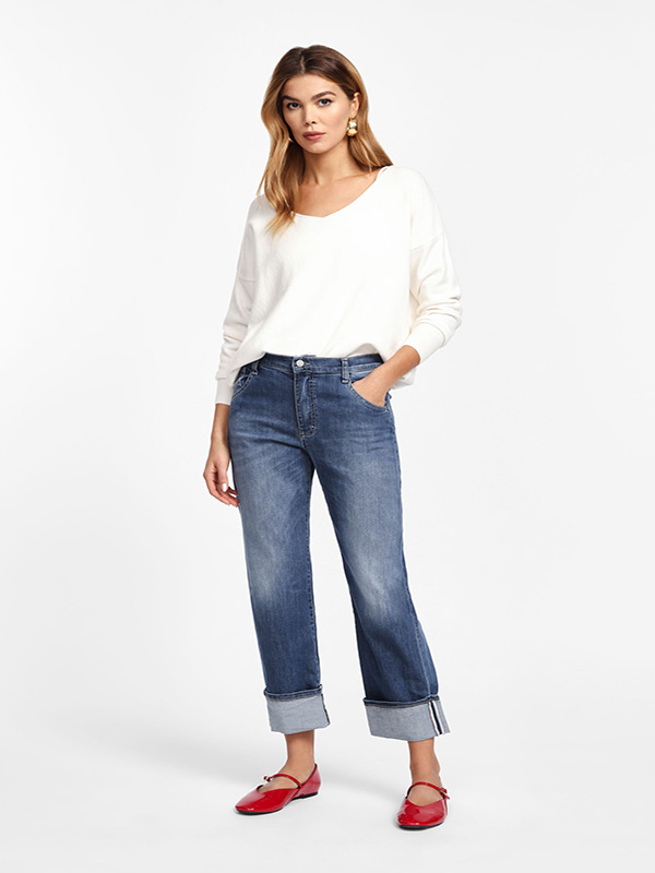 PLEASE JEANS JAMBE DROITE AVEC REVERS BLUE DENIM