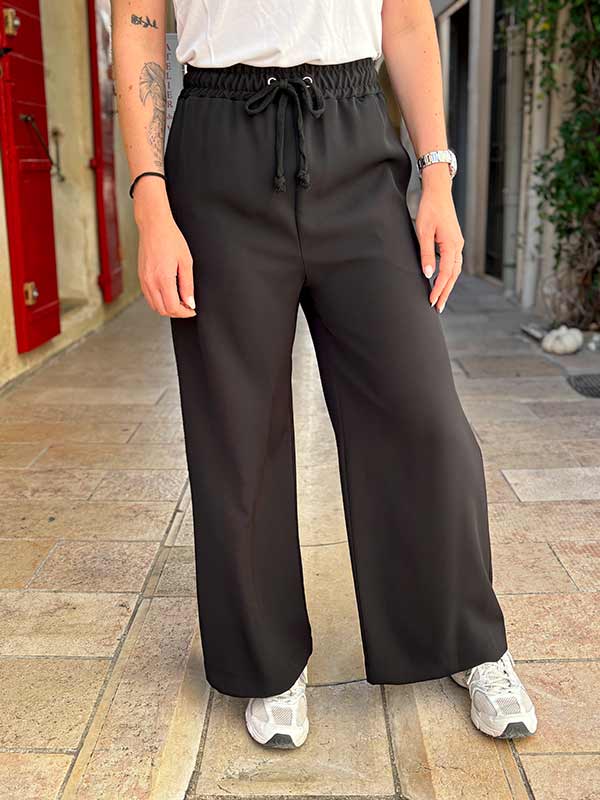PANTALON LARGE À TAILLE AJUSTABLE NOIR