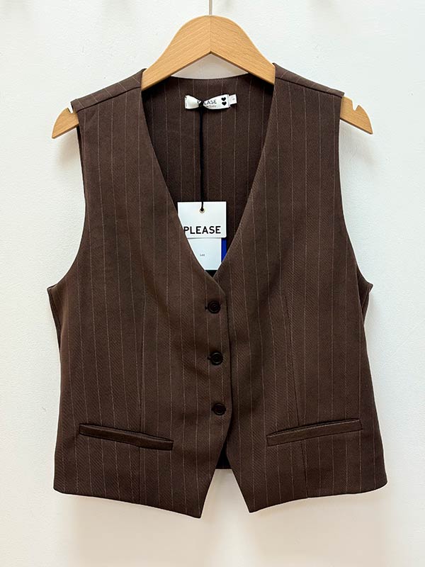 GILET DE COSTUME VELOURS MARRON RAYE – Image 2