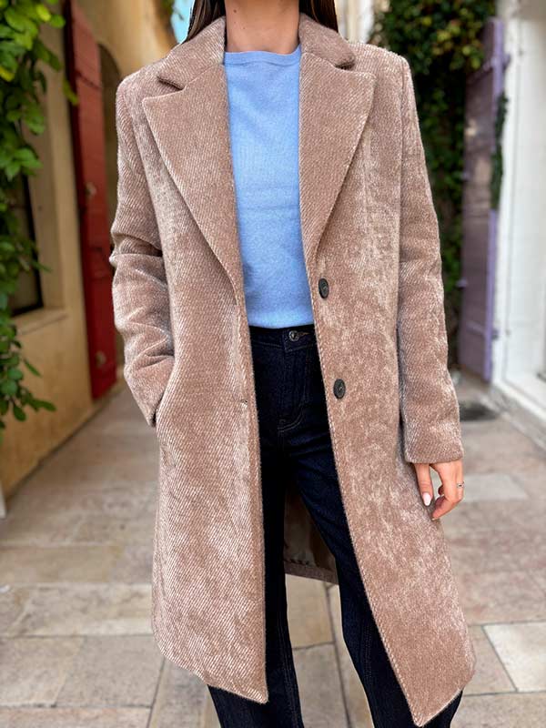 MANTEAU LONG FERMETURE 2 BOUTONS ET COL A REVERS